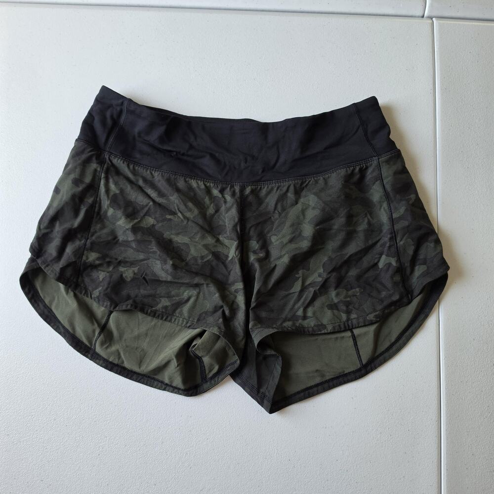 Lululemon Speed Up Shorts Womens 6 Green Camo Print Lined 2.5 In Zip Athletic
